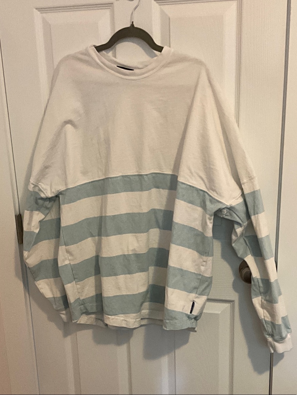 Men's Crewneck Stripe Sweater in White and Light Blue